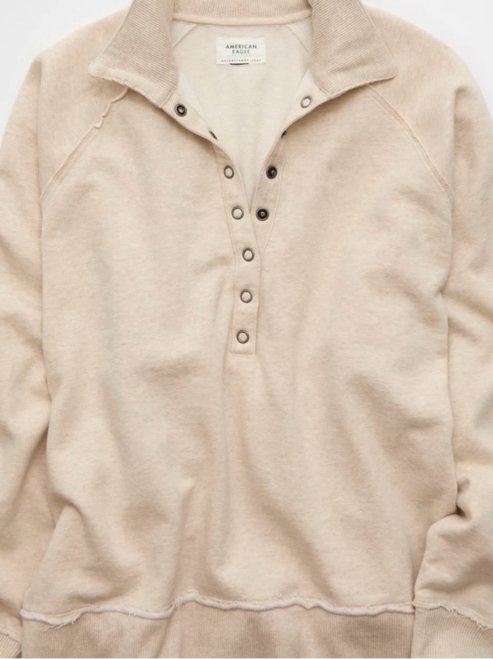 American Eagle Outfitters Beige Snap-Front Pullover